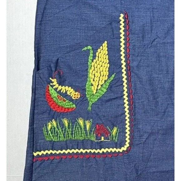 Vtg 60s Lisa‎ Smock Lisanne Chambray Embroidered Dress Medium Corn Farm Midwest - Picture 6 of 8